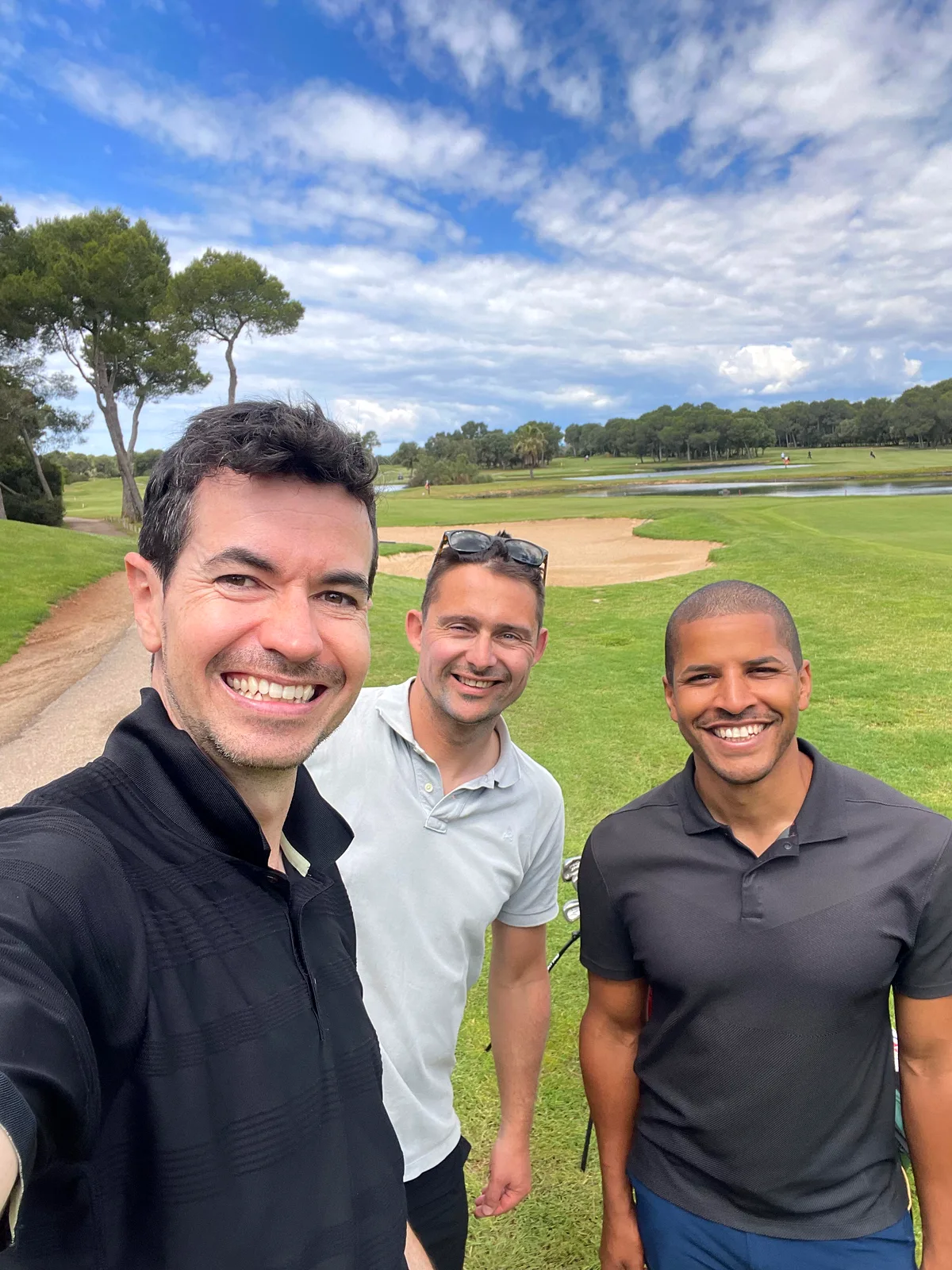 Andy with two guests on a play-with-a-pro day at Son Antem West